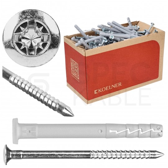 Kołki rozporowe szybkiego montażu FX-C 6x80mm z kołnierzem cylindrycznym oraz gwoździem wbijanym do betonu, gazobetonu i cegły silikatowej KOELNER 100szt