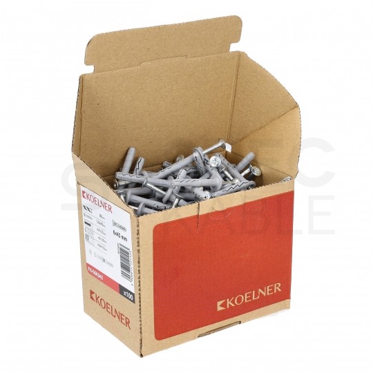 Kołki rozporowe szybkiego montażu FX-K 6x45mm z kołnierzem typu grzybek oraz gwoździem wbijanym do betonu, gazobetonu i cegły silikatowej KOELNER 100szt