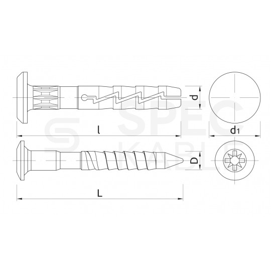 Kołki rozporowe szybkiego montażu FX-K 6x80mm z kołnierzem typu grzybek oraz gwoździem wbijanym do betonu, gazobetonu i cegły silikatowej KOELNER 100szt