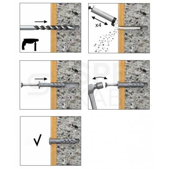 Kołki rozporowe szybkiego montażu FX-K 6x80mm z kołnierzem typu grzybek oraz gwoździem wbijanym do betonu, gazobetonu i cegły silikatowej KOELNER 100szt