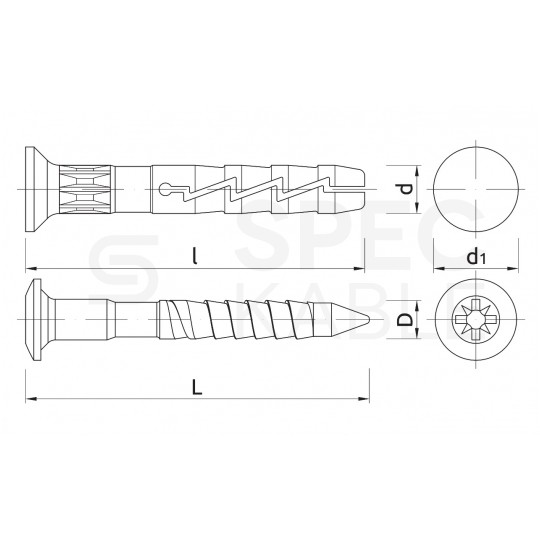 Kołki rozporowe szybkiego montażu FX-L 5x30mm z gwoździem wbijanym do betonu, gazobetonu i cegły silikatowej KOELNER 200szt