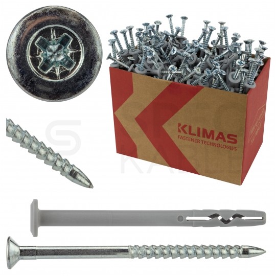 Kołki rozporowe szybkiego montażu SMK 6x40mm z kołnierzem oraz wkrętem wbijanym do betonu, cegły ceramicznej i cegły silikatowej KLIMAS 200szt