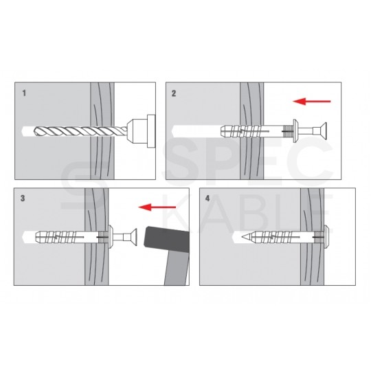 Kołki rozporowe szybkiego montażu SMK 6x60mm z kołnierzem oraz wkrętem wbijanym do betonu, cegły ceramicznej i cegły silikatowej KLIMAS 200szt