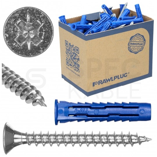 Kołki rozporowe uniwersalne 4ALL 5x25mm z wkrętem PZ 3,5x30mm z łbem stożkowym do wszystkich typów podłoża RAWLPLUG 50szt