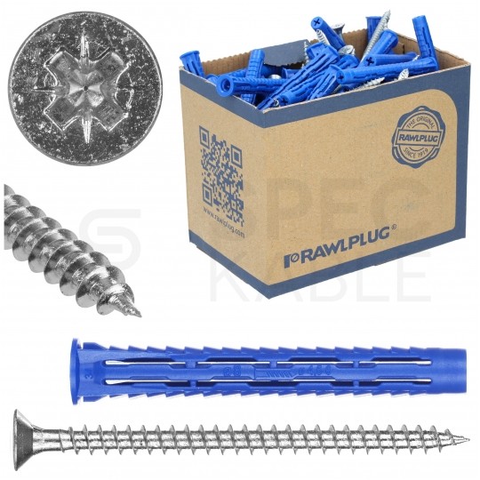 Kołki rozporowe uniwersalne 4ALL 6x50mm z wkrętem PZ 4,5x60mm z łbem stożkowym do wszystkich typów podłoża RAWLPLUG 50szt