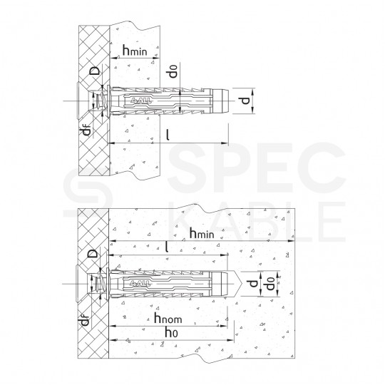 Kołki rozporowe uniwersalne 4ALL 8x40mm z wkrętem PZ 5x60mm z łbem stożkowym do wszystkich typów podłoża RAWLPLUG 50szt