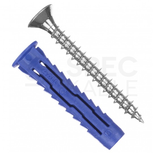 Kołki rozporowe uniwersalne 4ALL 8x40mm z wkrętem PZ 5x60mm z łbem stożkowym do wszystkich typów podłoża RAWLPLUG 50szt