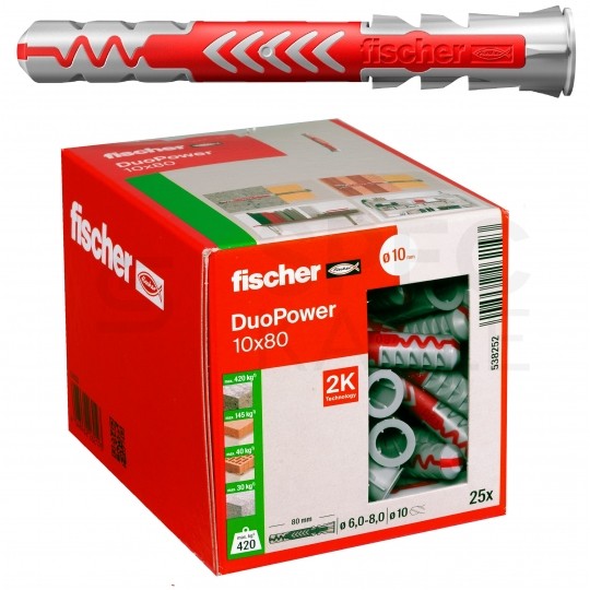 Kołki rozporowe uniwersalne DuoPower 10x80mm 2-składnikowe do wszystkich typów podłoża FISCHER 25szt
