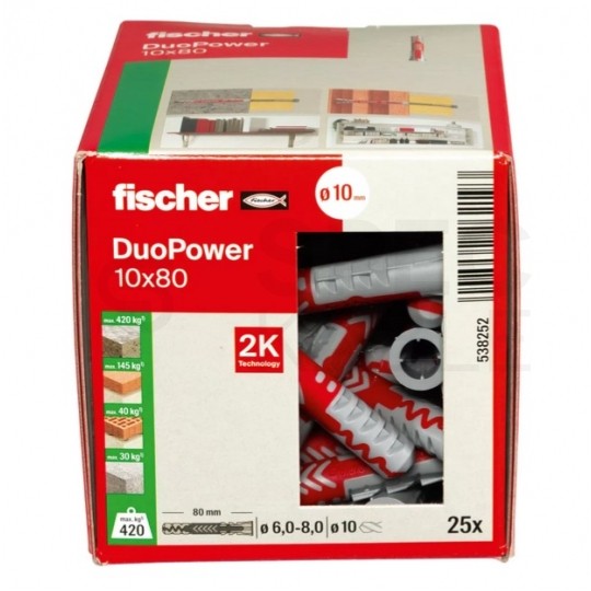 Kołki rozporowe uniwersalne DuoPower 10x80mm 2-składnikowe do wszystkich typów podłoża FISCHER 25szt
