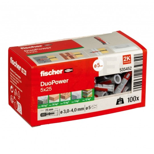 Kołki rozporowe uniwersalne DuoPower 5x25mm 2-składnikowe do wszystkich typów podłoża FISCHER 100szt