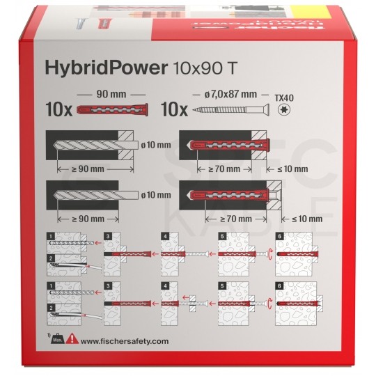 Kołki rozporowe uniwersalne HybridPower 10x90mm 2-składnikowe z łbem sześciokątnym TX40 13 7,0x89mm FISCHER 10szt