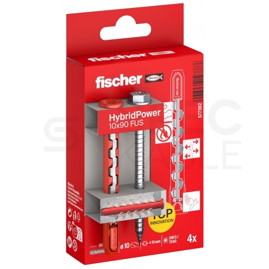 Kołki rozporowe uniwersalne HybridPower 10x90mm 2-składnikowe z łbem sześciokątnym TX40 / SW 13 7,0x89mm FISCHER 4szt