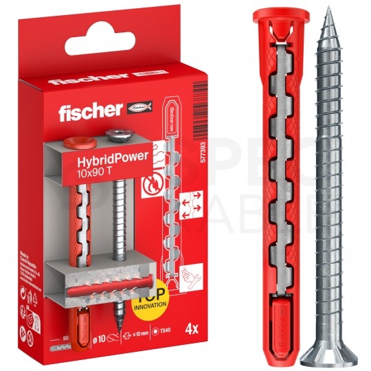 Kołki rozporowe uniwersalne HybridPower 10x90mm 2-składnikowe z wkrętem TX40 7,0x87mm FISCHER 4szt