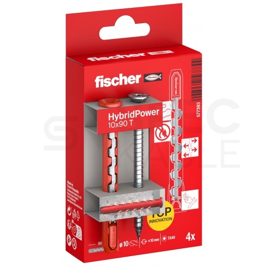Kołki rozporowe uniwersalne HybridPower 10x90mm 2-składnikowe z wkrętem TX40 7,0x87mm FISCHER 4szt