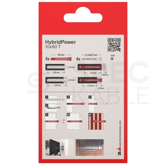 Kołki rozporowe uniwersalne HybridPower 10x90mm 2-składnikowe z wkrętem TX40 7,0x87mm FISCHER 4szt