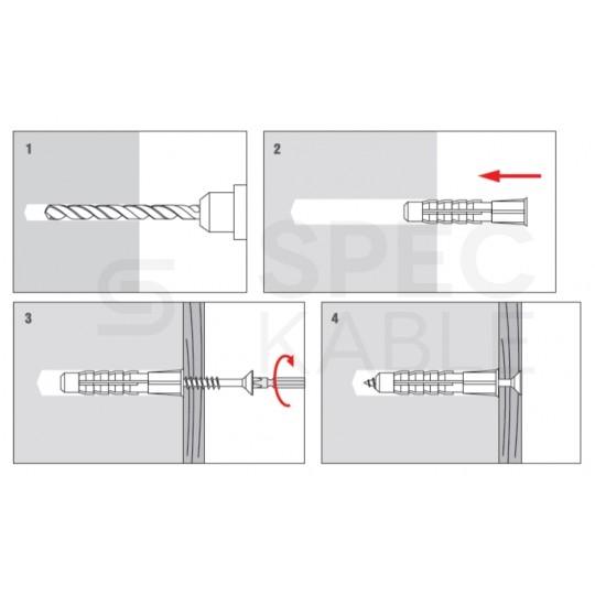 Kołki rozporowe uniwersalne KW 8x50mm z wkrętem PZ 4,5x60mm z łbem stożkowym do betonu, cegły, płyt G-K KLIMAS 100szt