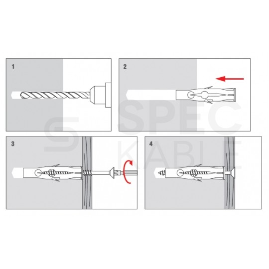 Kołki rozporowe uniwersalne RU 8x50mm z wkrętem PZ 4,5x60mm z łbem stożkowym do betonu, cegły, płyt G-K KLIMAS 100szt