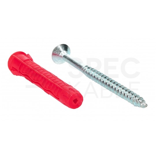 Kołki rozporowe uniwersalne SFXP 6x30mm z wkrętem PZ 4x50mm z łbem stożkowym do betonu, cegły, płyt G-K KLIMAS 100szt