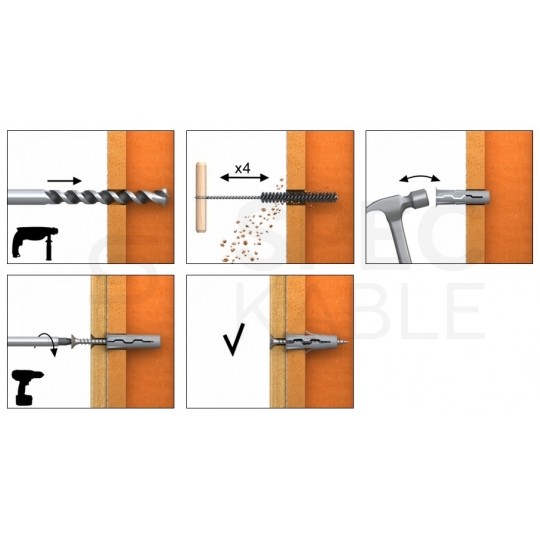 Kołki rozporowe uniwersalne UNO 10x36mm z wkrętem PZ 6x50mm z łbem stożkowym do wszystkich typów podłoża RAWLPLUG 100szt