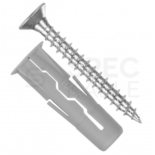 Kołki rozporowe uniwersalne UNO 10x36mm z wkrętem PZ 6x50mm z łbem stożkowym do wszystkich typów podłoża RAWLPLUG 100szt