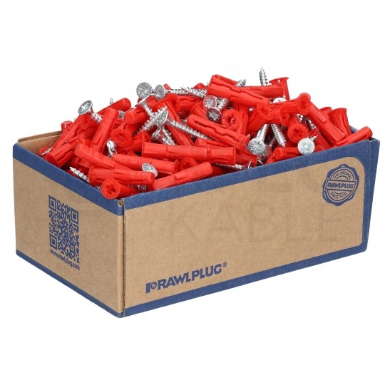 Kołki rozporowe uniwersalne UNO 6x28mm + wkręty PZ 4x30mm z łbem stożkowym do wszystkich typów podłoża RAWLPLUG 100szt