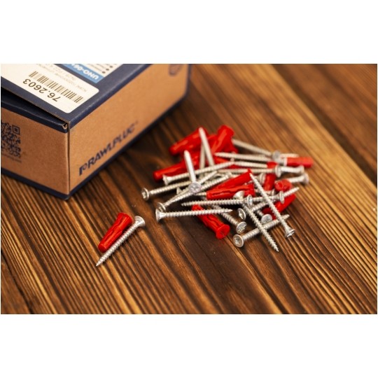 Kołki rozporowe uniwersalne UNO 6x28mm + wkręty PZ 4x30mm z łbem stożkowym do wszystkich typów podłoża RAWLPLUG 100szt