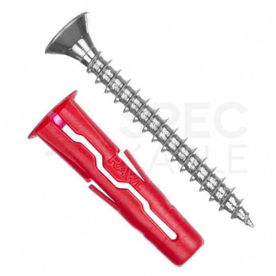 Kołki rozporowe uniwersalne UNO 6x28mm + wkręty PZ 4x45mm z łbem stożkowym do wszystkich typów podłoża RAWLPLUG 100szt