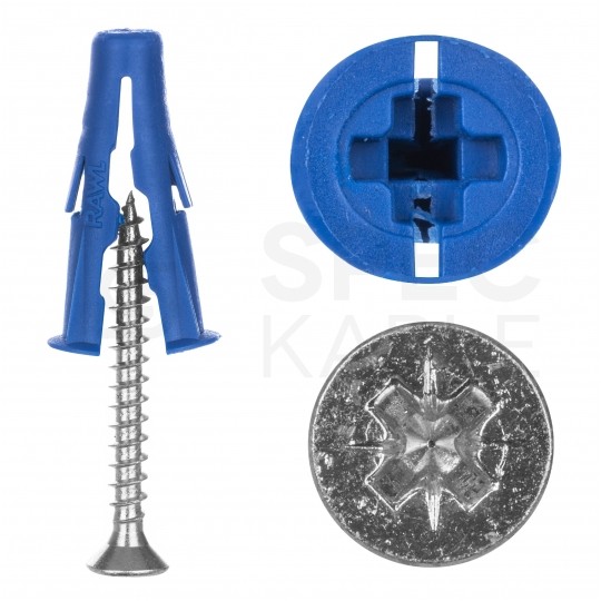 Kołki rozporowe uniwersalne UNO 8x32mm + wkręty PZ 5x60mm z łbem stożkowym do wszystkich typów podłoża RAWLPLUG 100szt
