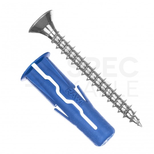 Kołki rozporowe uniwersalne UNO 8x32mm + wkręty PZ 5x60mm z łbem stożkowym do wszystkich typów podłoża RAWLPLUG 100szt