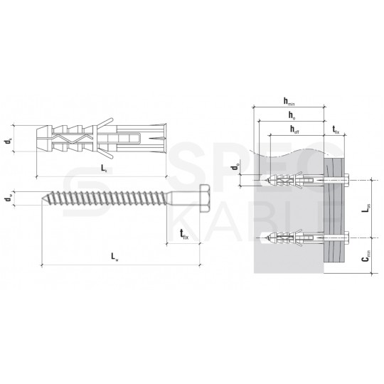 Kołki rozporowe wkręcane KRX 8x50mm z wkrętem PZ 5x60mm z łbem stożkowym do betonu, cegły ceramicznej i cegły silikatowej KLIMAS 8szt