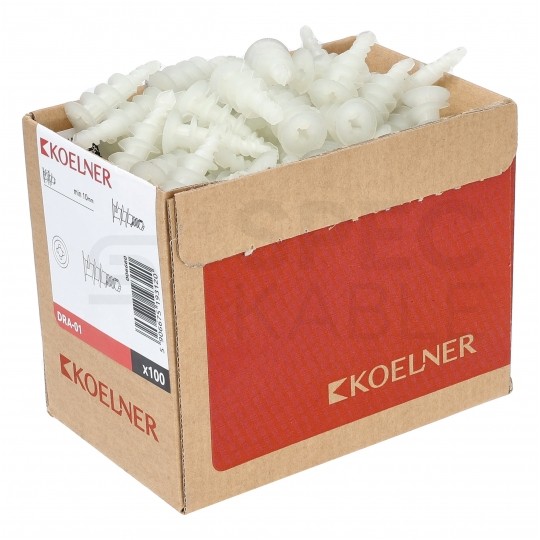 Kołki ślimakowe samowięrcące DRA01 16x36mm nylonowe do płyt gipsowo-kartonowych Koelner 100szt