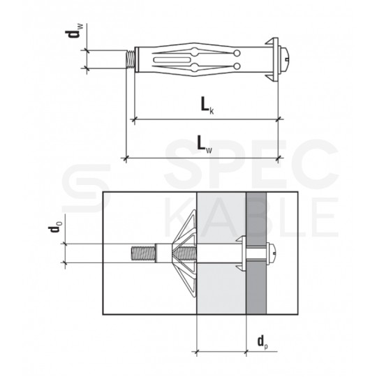 Kołki stalowe typu MOLLY M4x38mm do płyt G-K i wiórowych KLIMAS 6szt