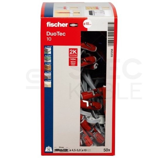 Kołki uchylne, zaciskowe uniwersalne do wielu powierzchni DuoTec 10 10mm FISCHER 50 sztuk