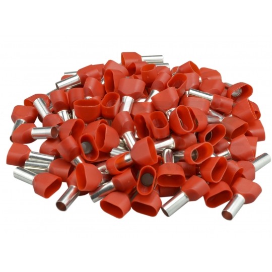 Końcówka tulejkowa izolowana podwójna typ HI / TE DIN 2x 1,0mm2 / 8mm miedziana cynowana galwanicznie czerwona Elpromet 100szt.