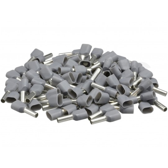 Końcówka tulejkowa izolowana podwójna typ HI / TV 2x 0,75mm2 / 8mm miedziana cynowana galwanicznie szara ERKO 100szt.