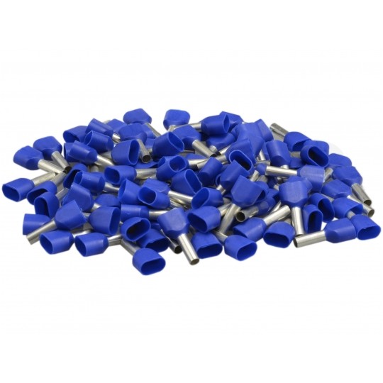 Końcówka tulejkowa izolowana podwójna typ HI / TV 2x 2,5mm2 / 10mm miedziana cynowana galwanicznie niebieska ERKO 100szt.