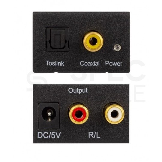 Konwerter Audio cyfrowo-analogowy RCA Cinch / TOSLINK -> 2x RCA Cinch aktywny (gniazdo DC 5V 2A) czarny
