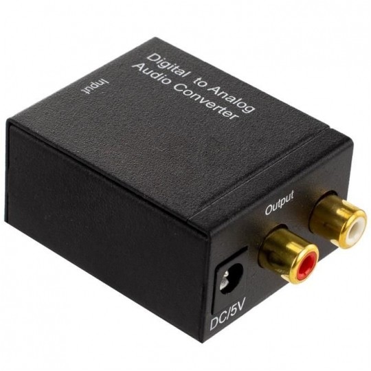 Konwerter Audio cyfrowo-analogowy RCA Cinch / TOSLINK -> 2x RCA Cinch aktywny (gniazdo DC 5V 2A) czarny