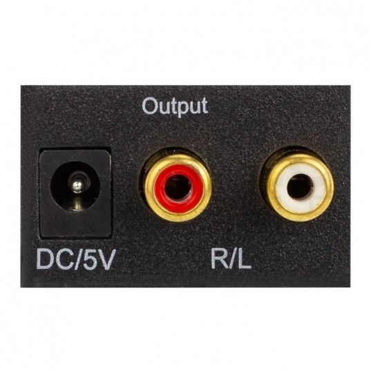 Konwerter Audio cyfrowo-analogowy RCA Cinch / TOSLINK -> 2x RCA Cinch aktywny (gniazdo DC 5V 2A) czarny
