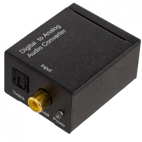 Konwerter Audio cyfrowo-analogowy RCA Cinch / TOSLINK -> 2x RCA Cinch aktywny (gniazdo DC 5V 2A) czarny