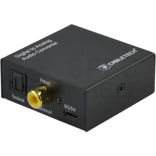 Konwerter Audio cyfrowo-analogowy RCA Cinch / TOSLINK -> 2x RCA Cinch / mini Jack 3,5mm aktywny czarny