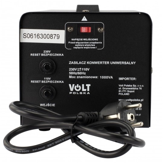 Konwerter przetwornica napięcia 230V-110V 1000VA (2-kierunkowa 110V-230V) do zasilania urządzeń z USA