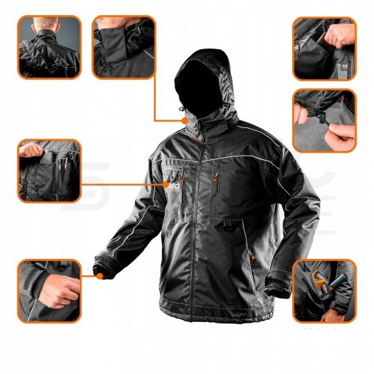 Kurtka ocieplana z kapturem, czarna Oxford robocza rozmiar M/50 NEO 81-570-M