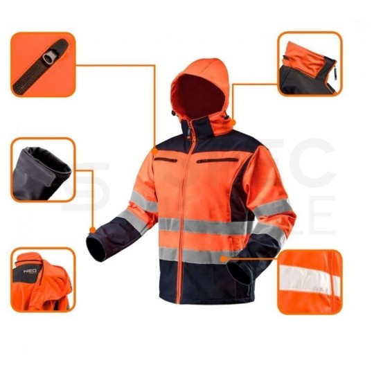 Kurtka ocieplana z kapturem odblaskowa ostrzegawcza, pomarańczowa SOFTSHELL robocza rozmiar XXL/56 NEO 81-701-XXL
