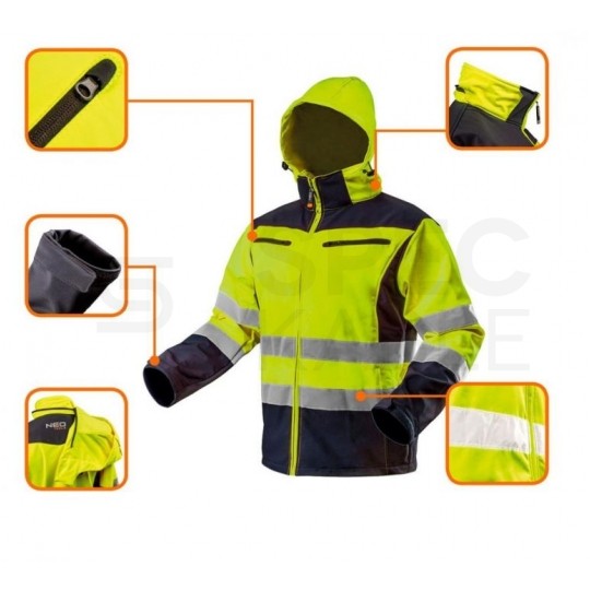 Kurtka ocieplana z kapturem odblaskowa ostrzegawcza, żółta SOFTSHELL robocza rozmiar XXL/58 NEO 81-700-XXL