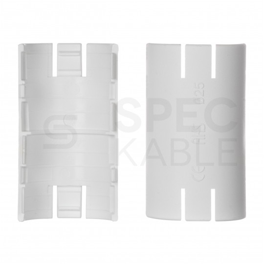 Łącznik składany prosty LSP 25 biały do rur sztywnych (RL i RLM) oraz karbowanych (RKGL i RKGS) AKS [opakowanie 45szt]