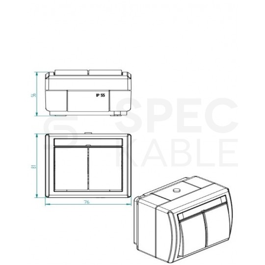 Łącznik świecznikowy podwójny natynkowy hermetyczny IP65 szary 10AX Aquant