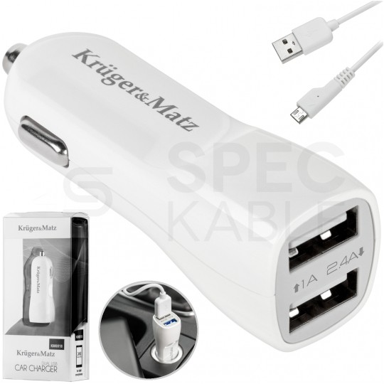 Ładowarka samochodowa 2x USB 5V / 2,4A + 1A Kruger&Matz