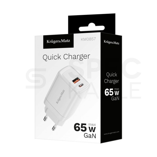 Ładowarka sieciowa 1x USB typ-A Quick Charge 3.0 + 1x USB typ-C Power Delivery 3.0 [65W]