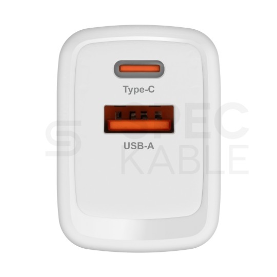 Ładowarka sieciowa GaN 1x USB typ-A Quick Charge 3.0 + 1x USB typ-C Power Delivery 3.0 [65W]